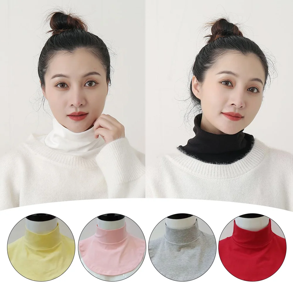 

Womens Cotton Fake Collar Solid Color Neck Cover Ladies Turtleneck Stand False Collar For Shirt Blouse Detachable Collars