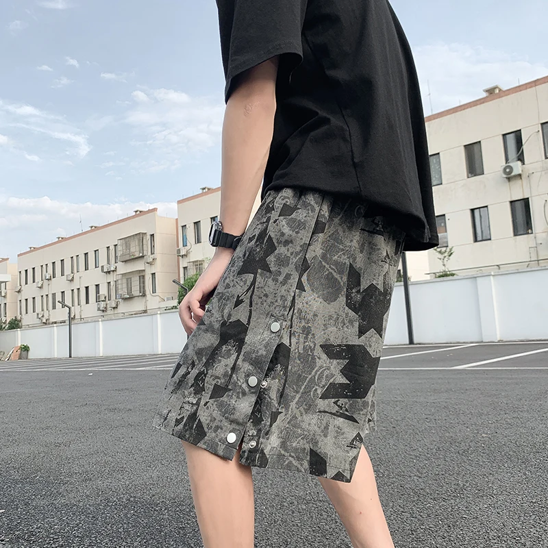 Men Casual Shorts Tie Dye Knee Length Ins Korean Style Beach Male Shorts  Plus Size High Street Harajuku Retro Design Shorts