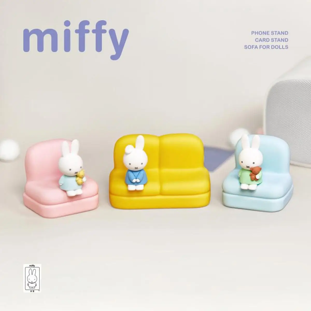 Miffy Rabbit Kawaii Cartoon Figurine Desktop Ornament Cute Anime Sofa Model Mobile Phone Stand Gift for Friends