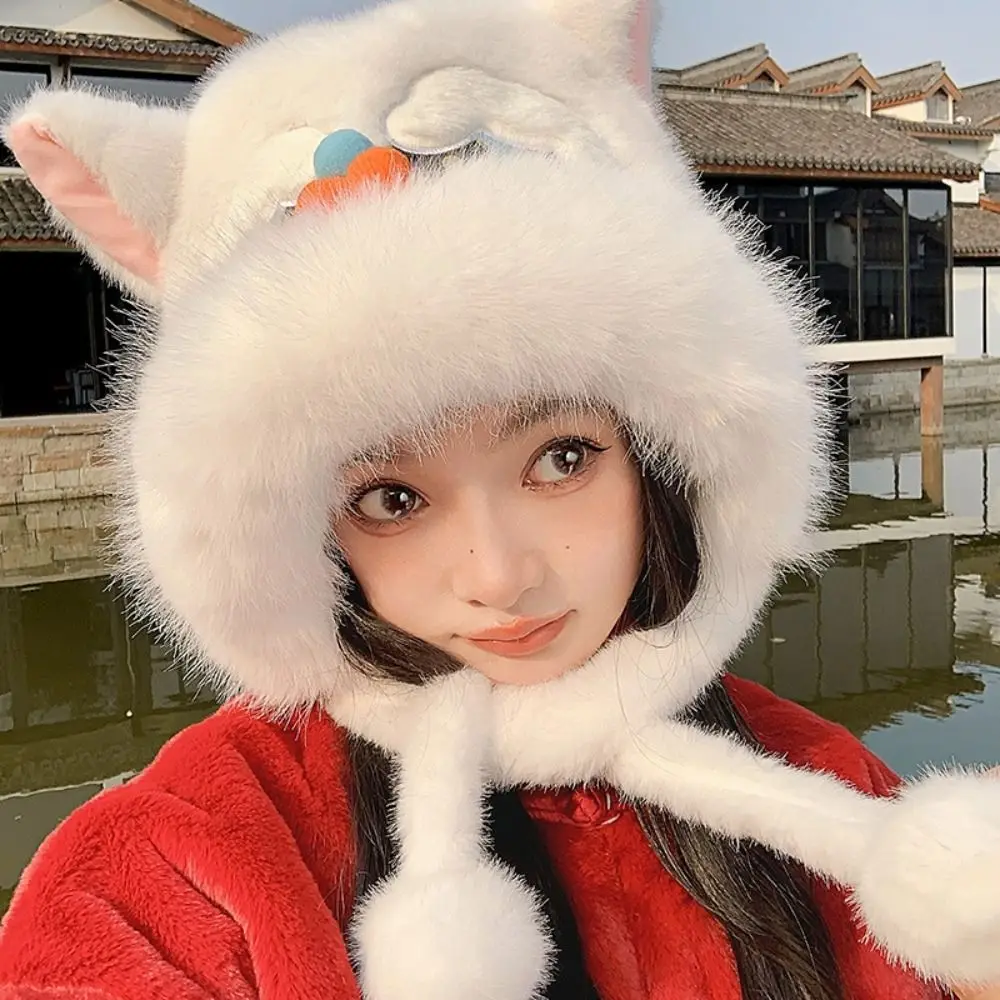 

Ear Muffs Lion Dance Beanies Hat Lace Up Tassels New Year Pullover Cap Soft Chinese style Scarf Gloves Hat New Year Gift