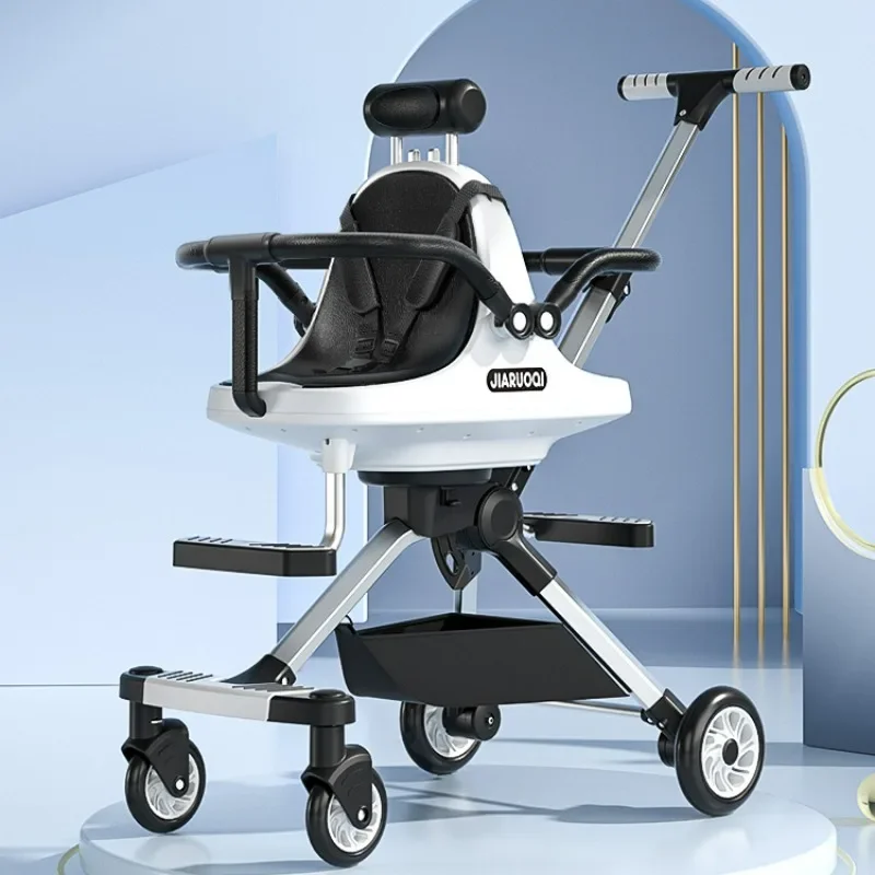 รถเข็นเด็กแฝดพับได้เพียงคลิกเดียว พับเก็บได้ พกพาสะดวก สามารถนอนและนั่งได้ รถเข็นเด็กแบบคู่อเนกประสงค์ 2 ที่นั่ง