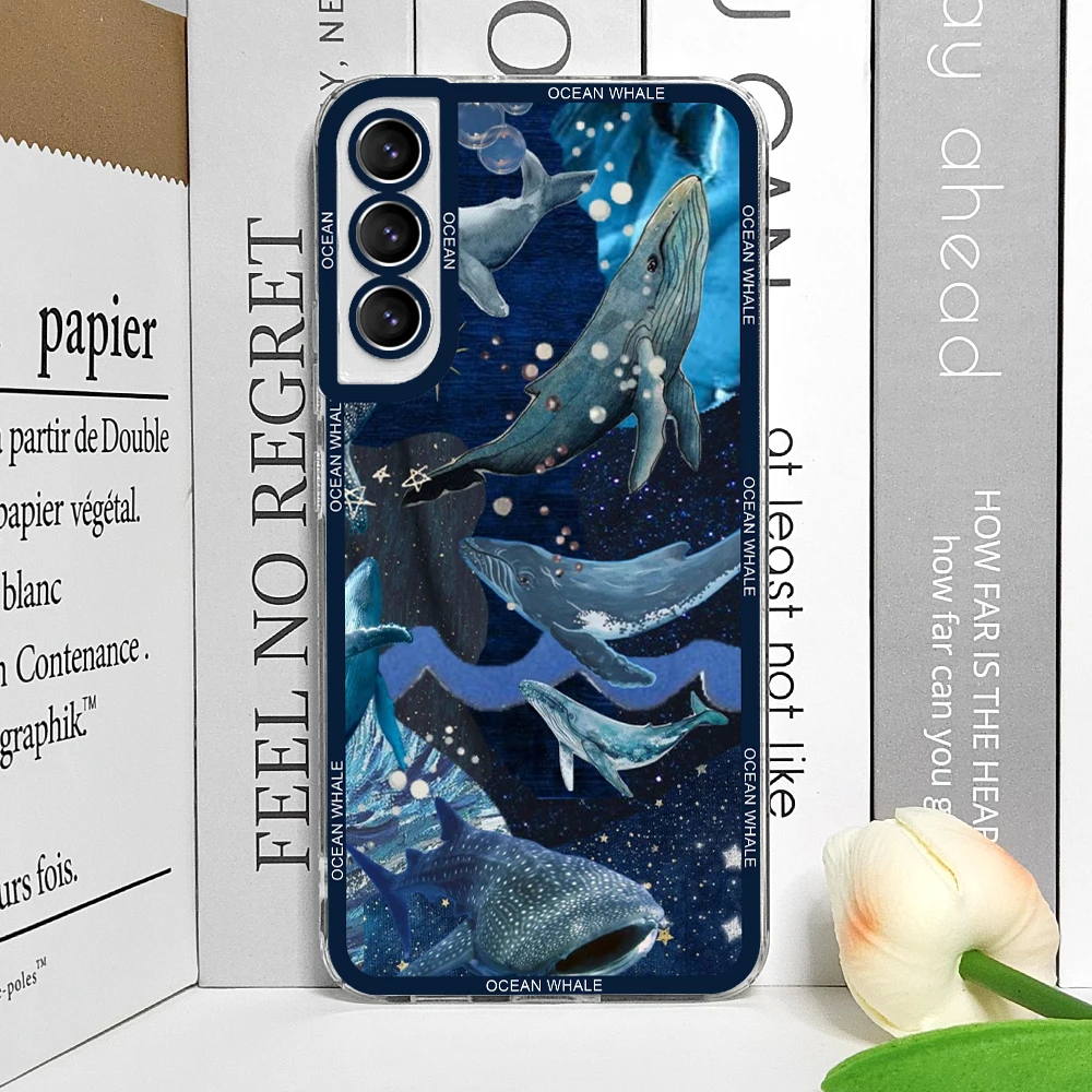 Ocean Whale Shark Swimming Phone Case for Samsung Galaxy S25 S24 S21 FE S22 Plus S23 Ultra 5G Soft Clear Covers Aesthetic Fundas