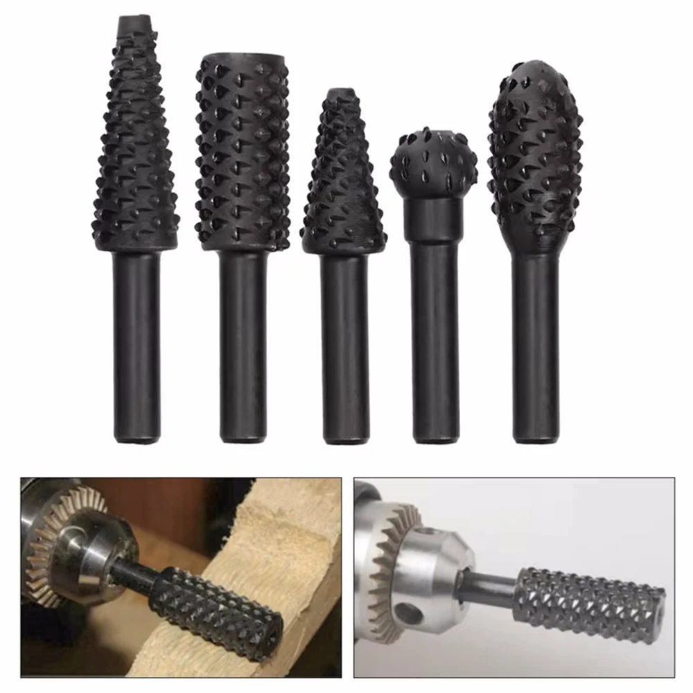 

Rotary Rasp File 1/4" Round Shank Woodworking Milling Cutter Burr Drill Bit Set Wood Drilling Carving Deburring Grooving Tools