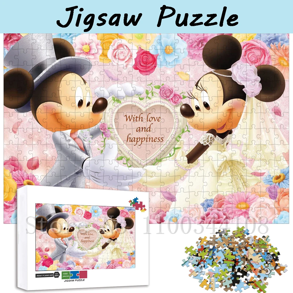 Disney Mickey Minnie Couple Puzzles 35/300/500/1000 Pieces Jigsaw Puzzles for Adults Handmade Toys & Hobbies Lovers Gifts