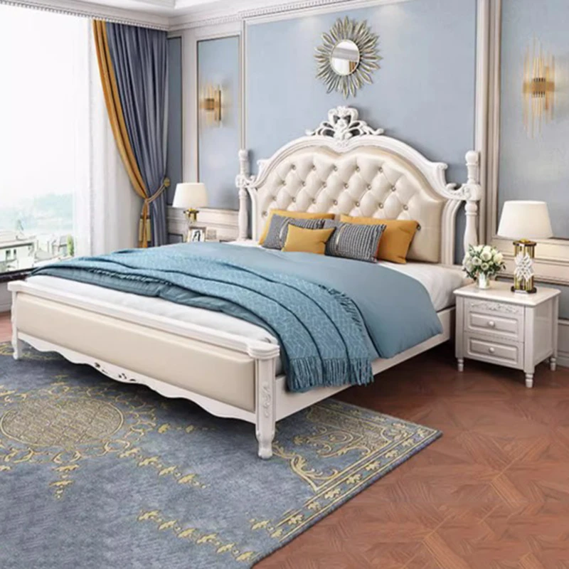 

American Carved Double Bed Modern Elegant European Style Storage Bedroom Queen Bed Luxury Leather Cama Box Casal Furniture Home