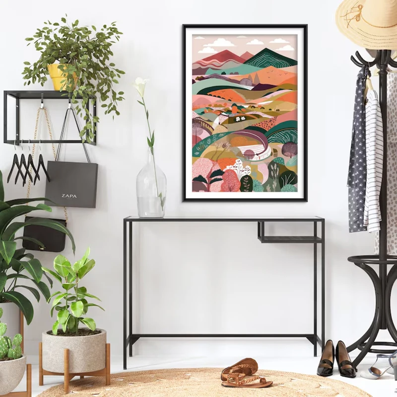 Pink Landscape Illustrations Canvas Print Posters Three Abstract Prints Wall Art Posters Wales Art Painting Living Room Decor