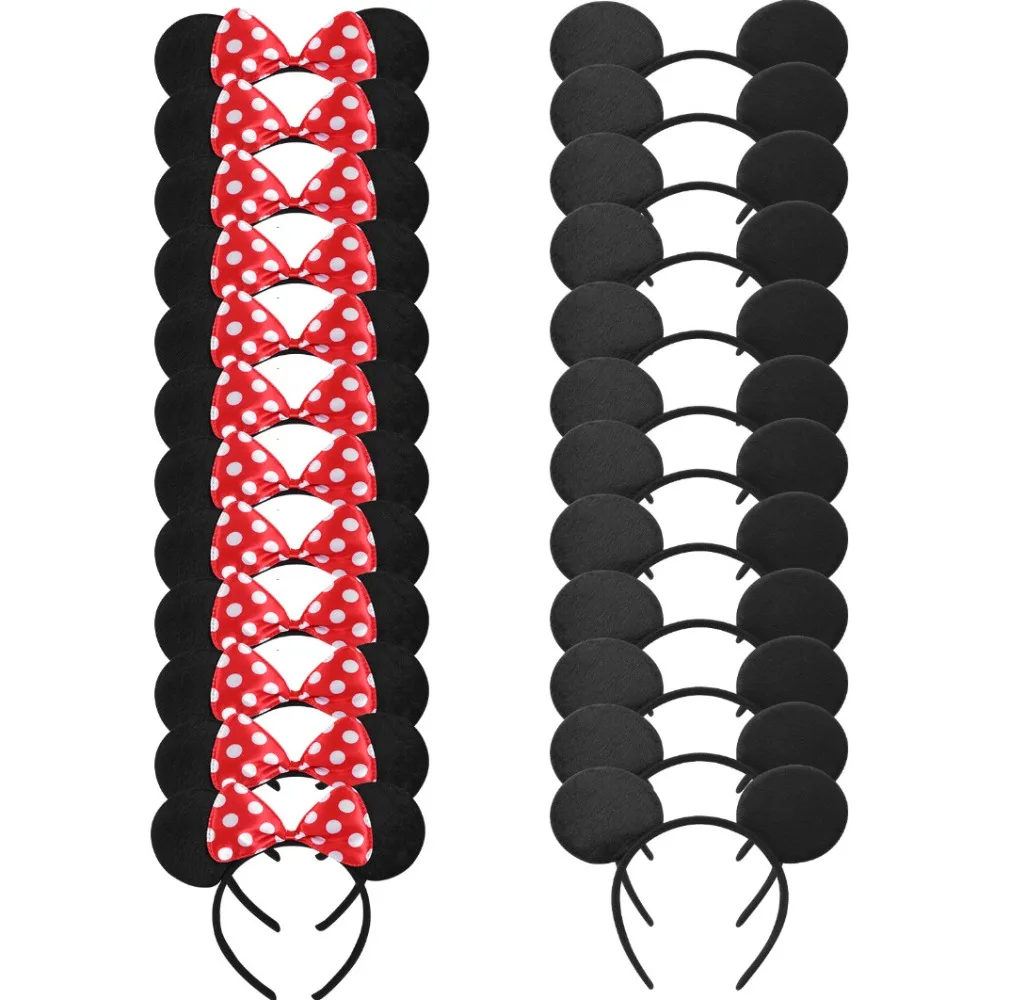 

Набор из 24 очаровательных повязок на голову с ушками мышки и бантом, розовые, черные, красные, милые детские головные уборы ручной работы в мультяшном стиле, подарки для вечеринок