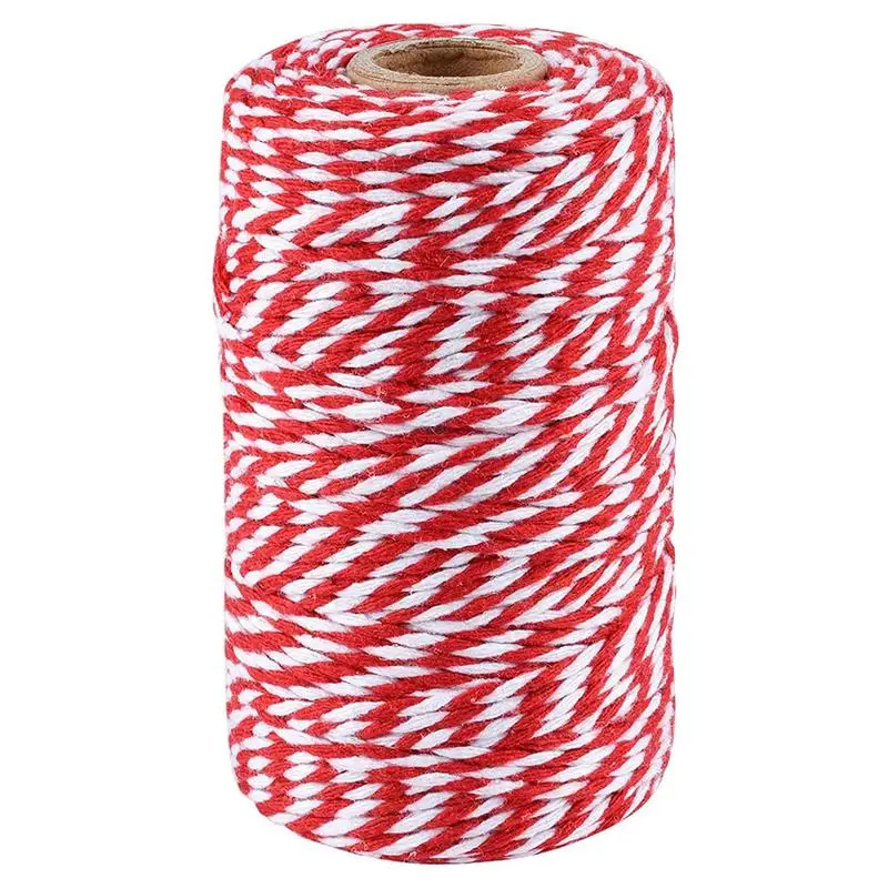 100m/Roll Red White Cotton Rope Bakers Twine String Cord Rope Bottle Christmas Gift Box Packaging Home DIYs Decoration Craft