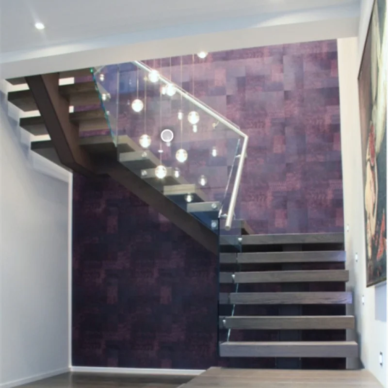 custom.Home Escalator Stairs with Straight Stair Railing Modern U Shaped Indoor Wood Staircase Designs Modern