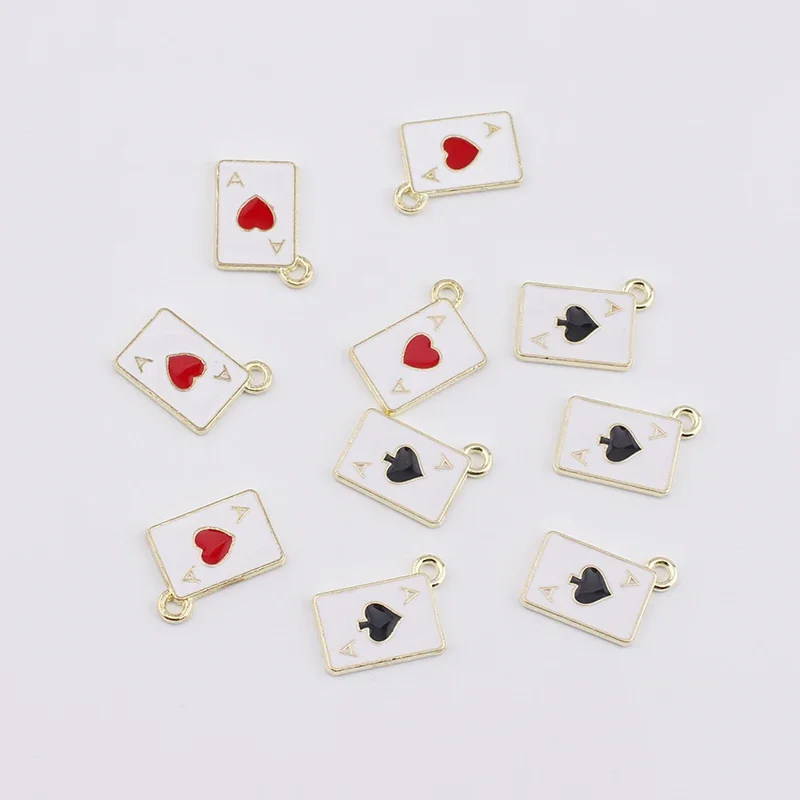 10pcs Poker Playing Cards Enamel Charms Ace Joker Metal Charms for Earrings Keychain Jewelry Making Supplies Diy Accessories