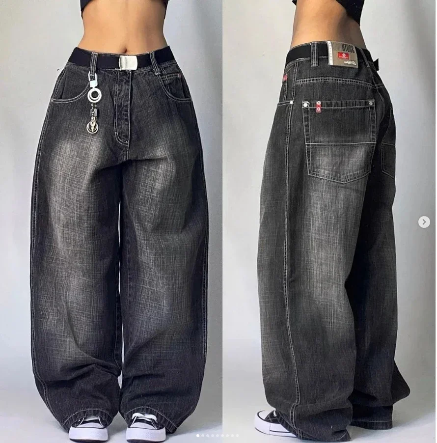 Retro American Hip Hop Gothic Print Jeans Women Y2K New Street Selling Fashion Loose Straight Wide Leg Pants Unisex Joker Jeans