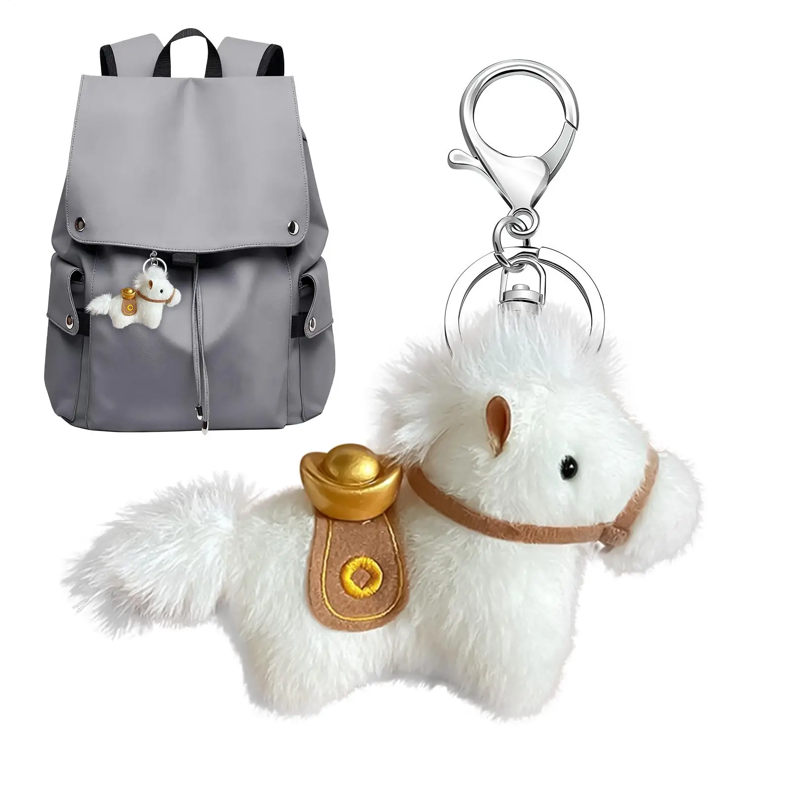 Porte-clés mignon 4 pouces, pendentif Souvenir, Animal mignon, porte-monnaie, mascotte de l'année du cheval, porte-clés du zodiaque chinois pour sac à dos