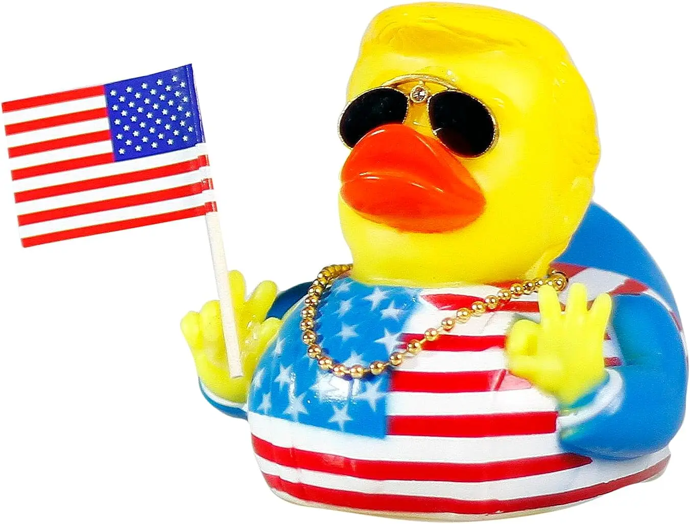 Rubber Duck Car Duck Dashboard Decor Squeak Trump Duck Toy Car Ornament Car Décor Accessorie with Sunglasses and Golden Necklace