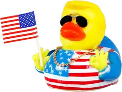 Pato de borracha carro painel decoração rangido trump pato brinquedo carro ornamento decoração do carro acessório com óculos de sol e colar dourado