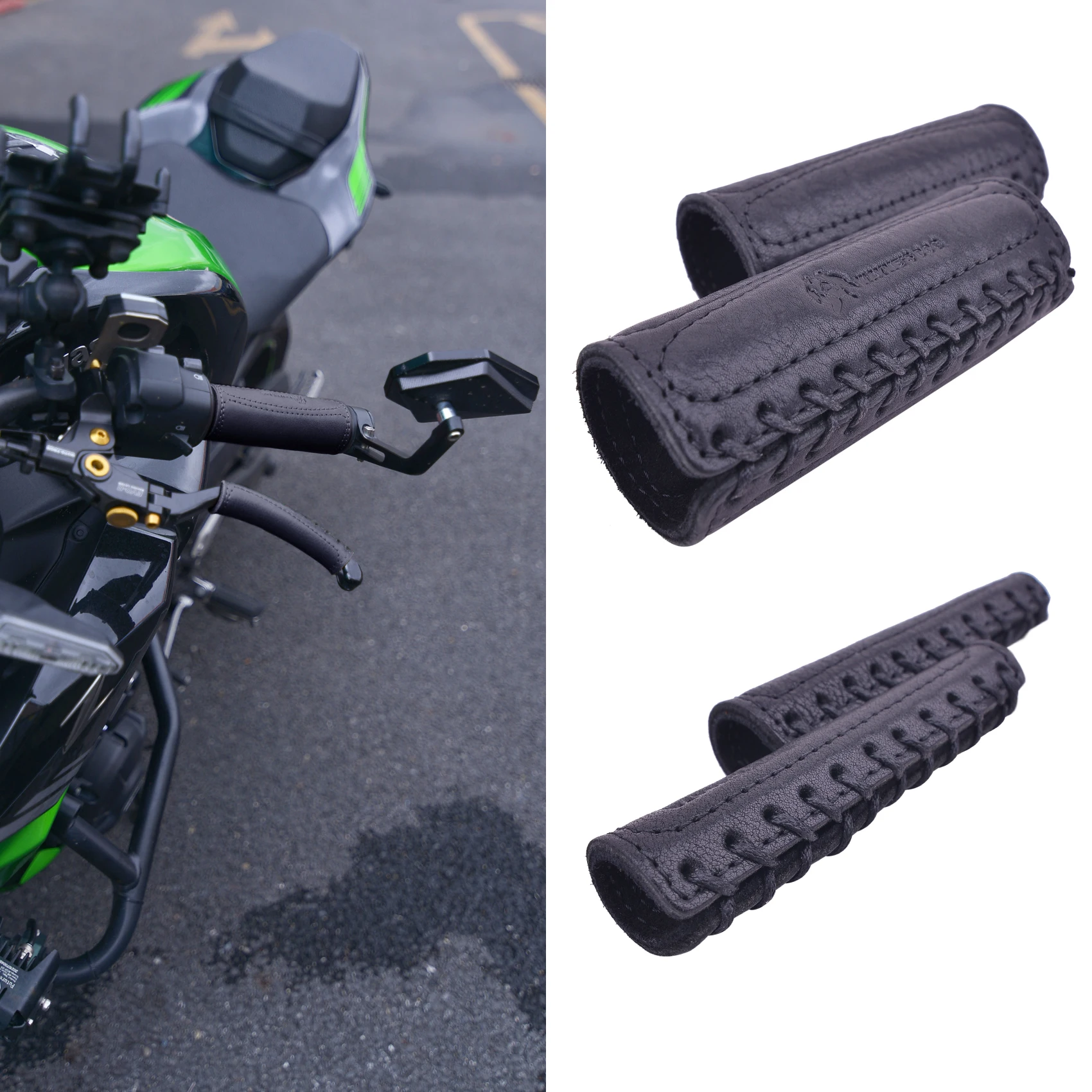 

Handmade Leather Motorcycle Handlebar Grips Cover With Brake Clutch Lever Covers Biker Handle Lever Cover