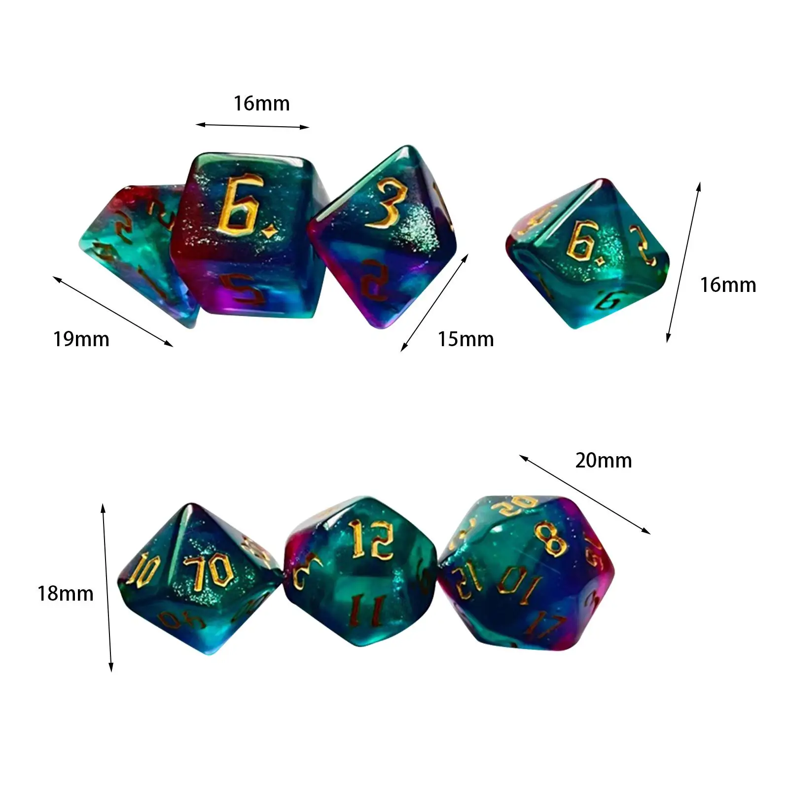 7x Set dadu polihedron akrilik, mainan permainan pesta, permainan peran