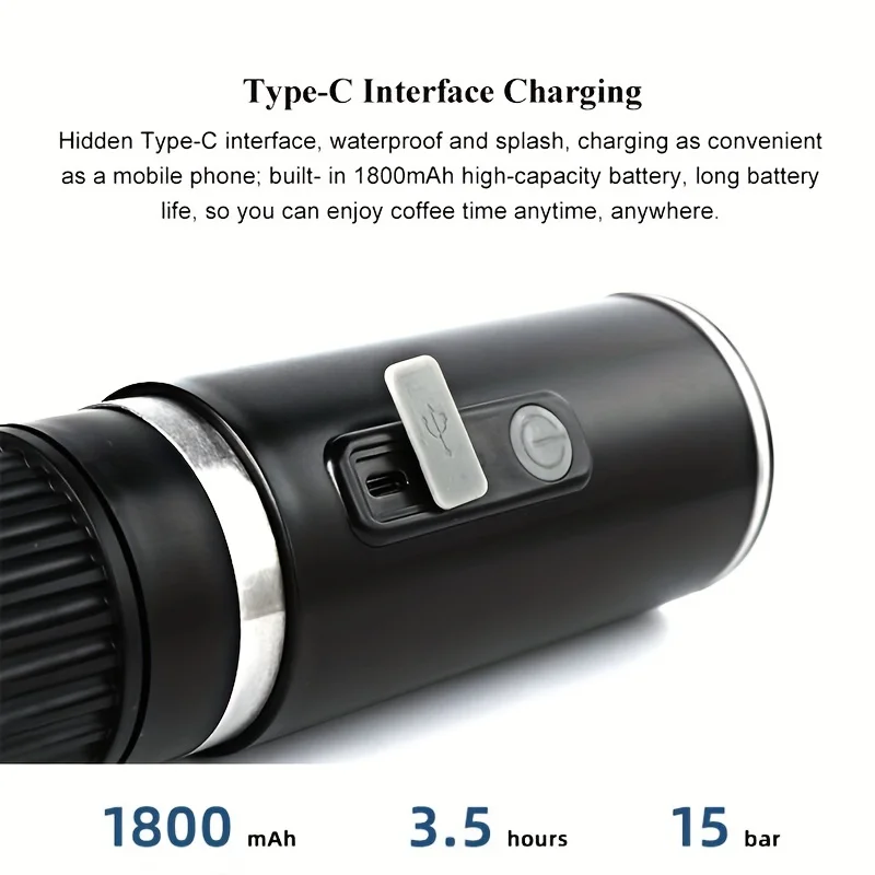 Portable High-Pressure Capsule Coffee Machine, Italian-Style Wireless Dual-Use for Outdoor Brewing with Coffee Powder or Capsule