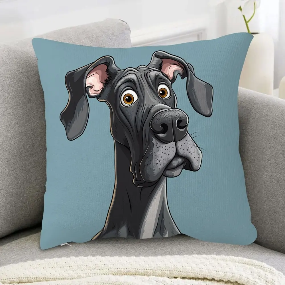 1PC Vintage Great Dane Cartoon Dog Printed Pillowcase, Zippered Polyester Cushion Cover (No Insert), Multifunctional Room Decor