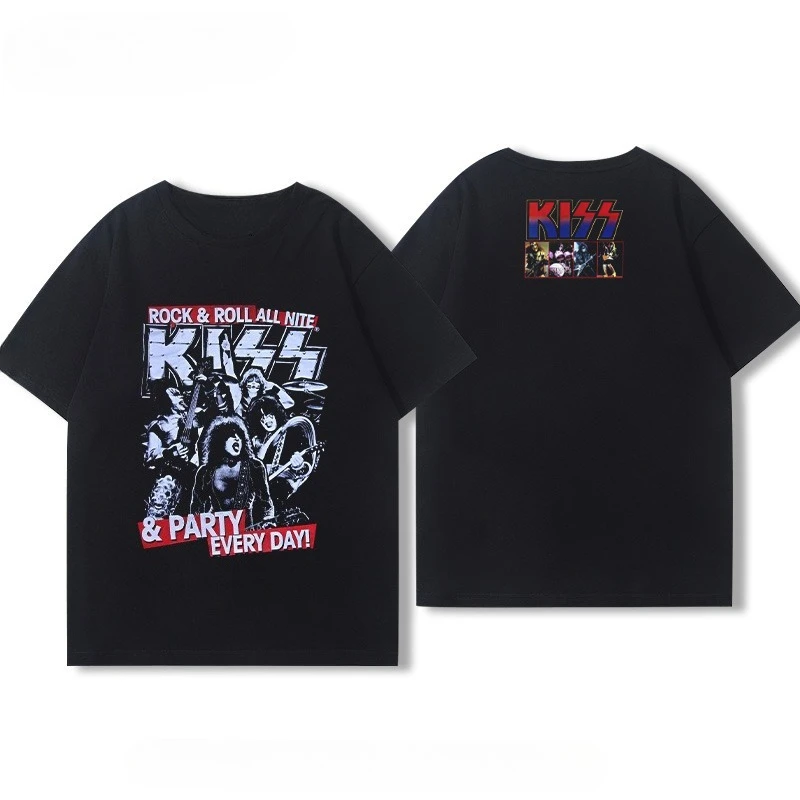 

Kiss Rock and Roll All Nite Футболка Мужчины Женщины С коротким рукавом Ретро Группа Y2k Топы Брендовые футболки Уличная одежда Рубашка Y2k Мужская футболка