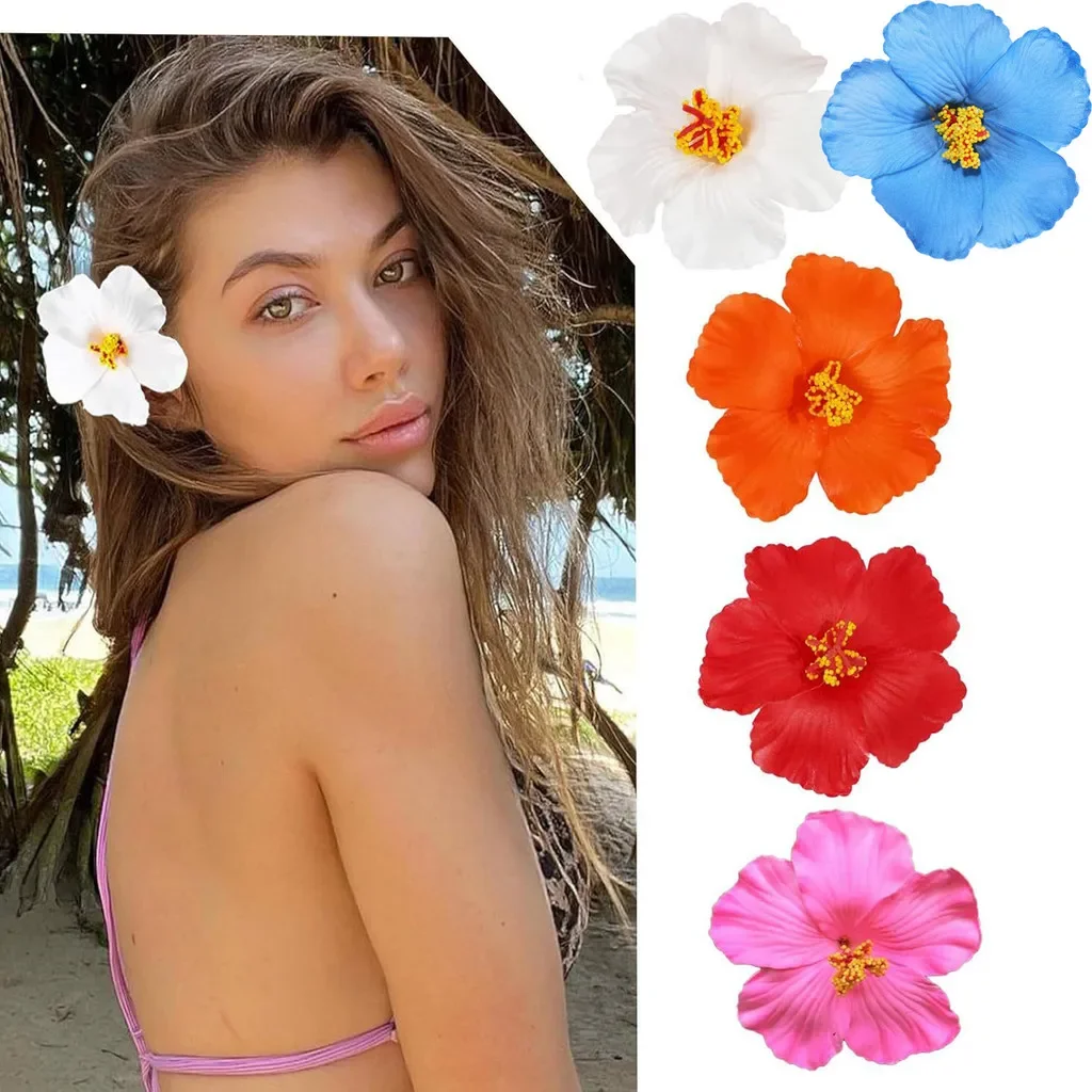 Pinzas para el cabello bohemias, pinza para el cabello con flor de hibisco, flores artificiales, pasadores para mujer, decoración para fiesta de verano hawaiana