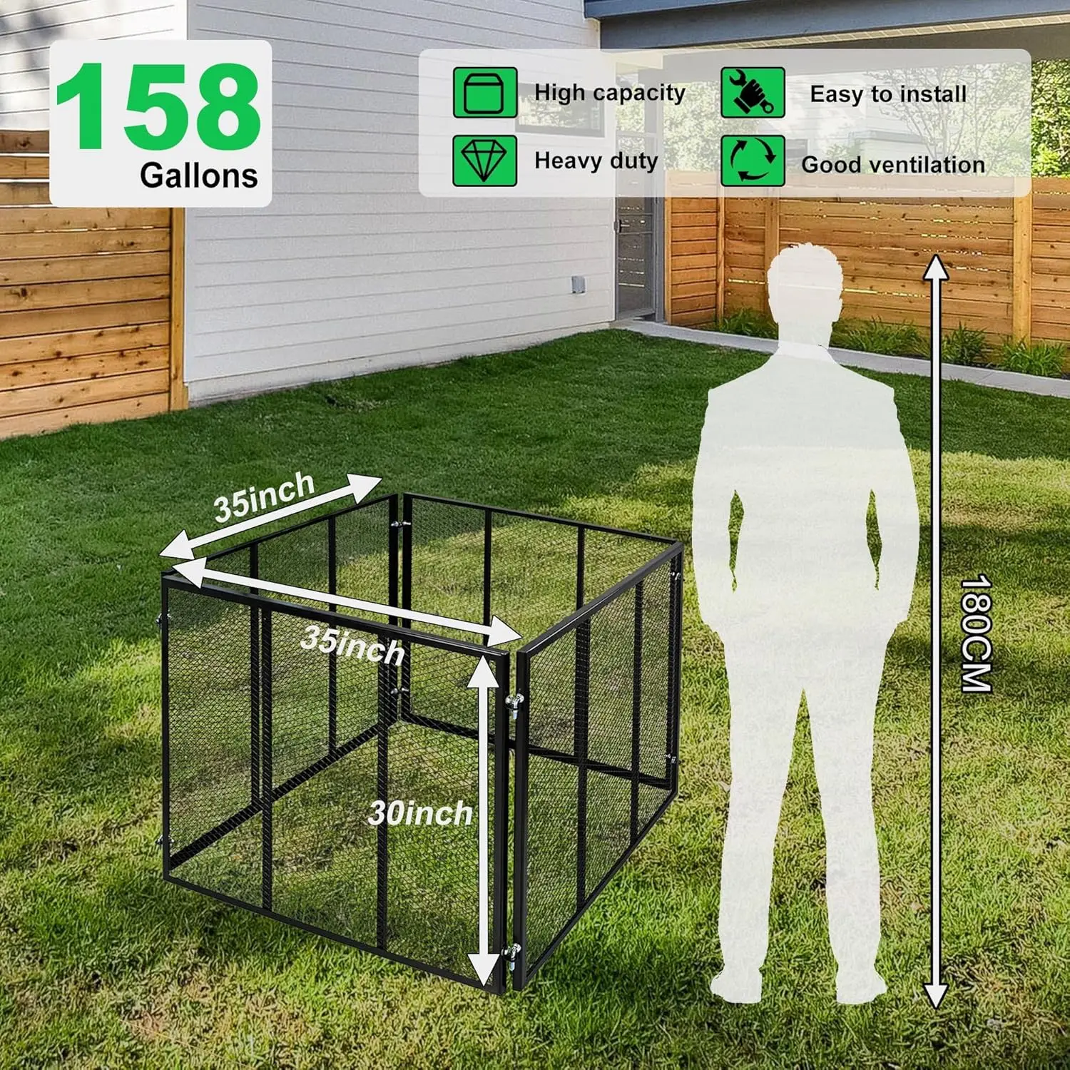 

Large Compost Bin Outdoor - 158 Gallon Metal Wire Mesh Compost Bins with Rust-Proof Coating, Easy to Assemble Square Compost Bin