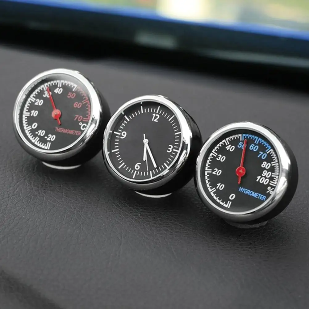 1pcs Universal Auto Interieur Fashion Mini Quartz Horloge Klok Hygrometer Thermometer Dashboard Ornament