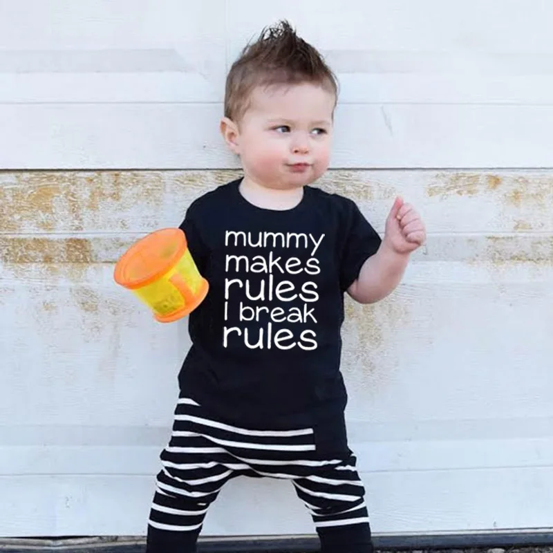 Funny Kids Tshirt Mummy Makes Rules I Break Rules Letters Print Toddler Boys Girls Short Sleeve T-shirt Children Cute T Shirts