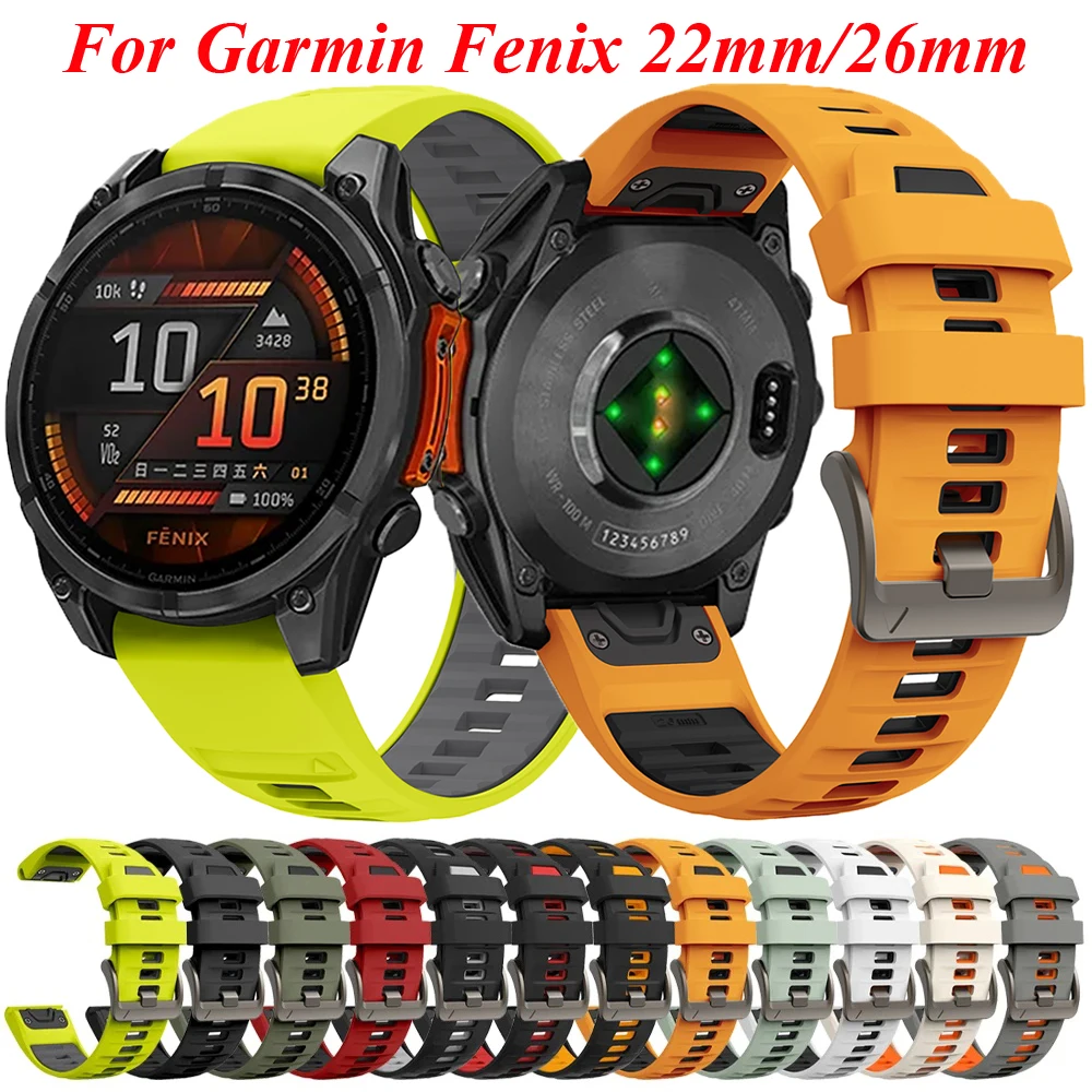 Correa de silicona QuickFit de 22mm y 26mm para Garmin Fenix 8 7 7X 7Pro 6X 6 5 5X/Epix 2 47mm 51mm, pulsera deportiva transpirable para reloj