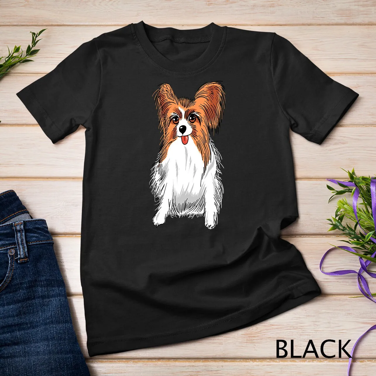 Papillon Dog Cute With Tongue Out T Shirt Sweat