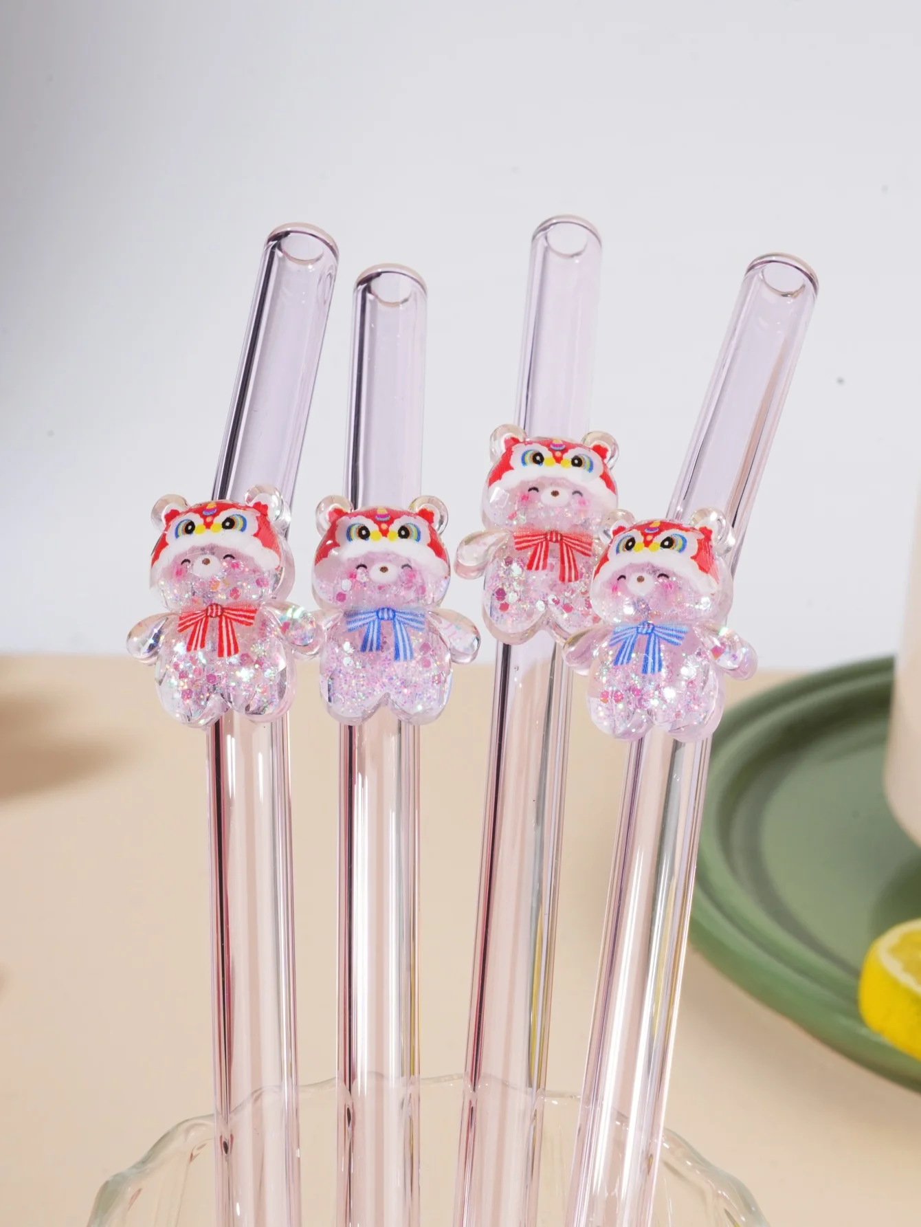 Curved Straw Set, Cute Bear Hat Decoration, Daily Party Drinkware, Back-To-School Gift for Boyfriend Girlfriend, Tea Coffee Shop
