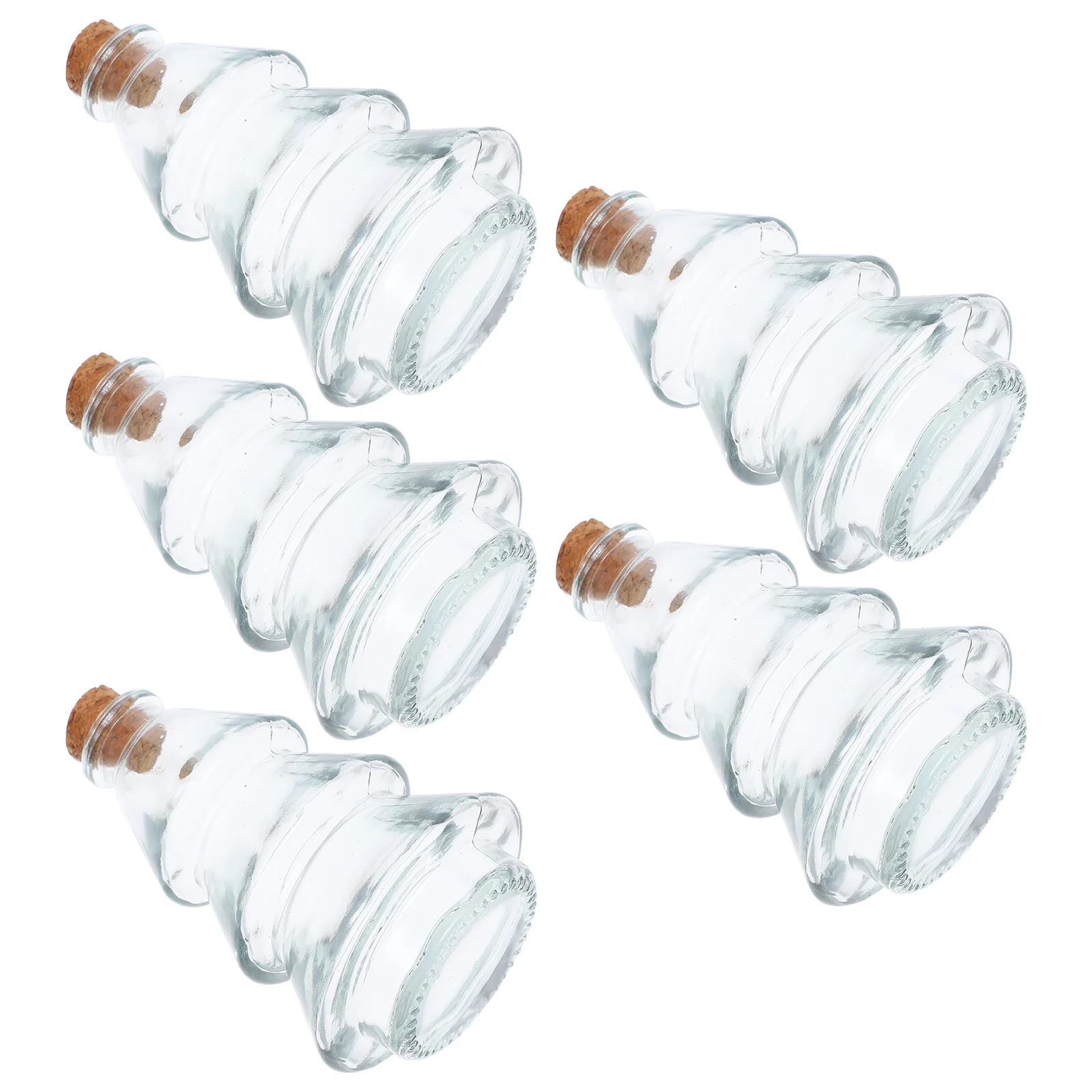 

5pcs Pine Tree Shape Wishing Bottles Glass Wood Cork Drift Bottle For Diy Decoration Perfume Container Storage Jar Craft Home
