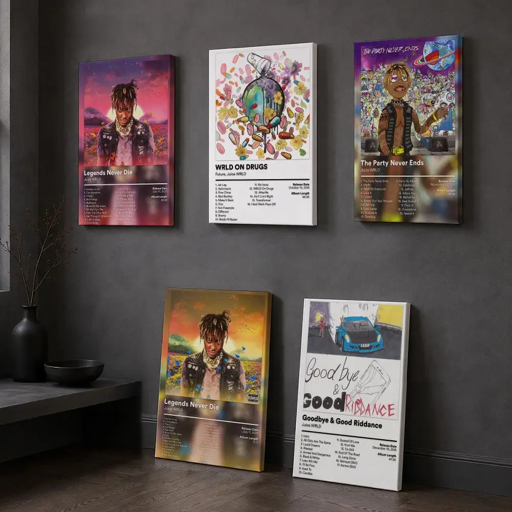 Rapper J-Juice WRLD Album Cover Framed Wall Painting Wooden Framed Canvas Poster Wall Art HD Waterproof Print Home Decor