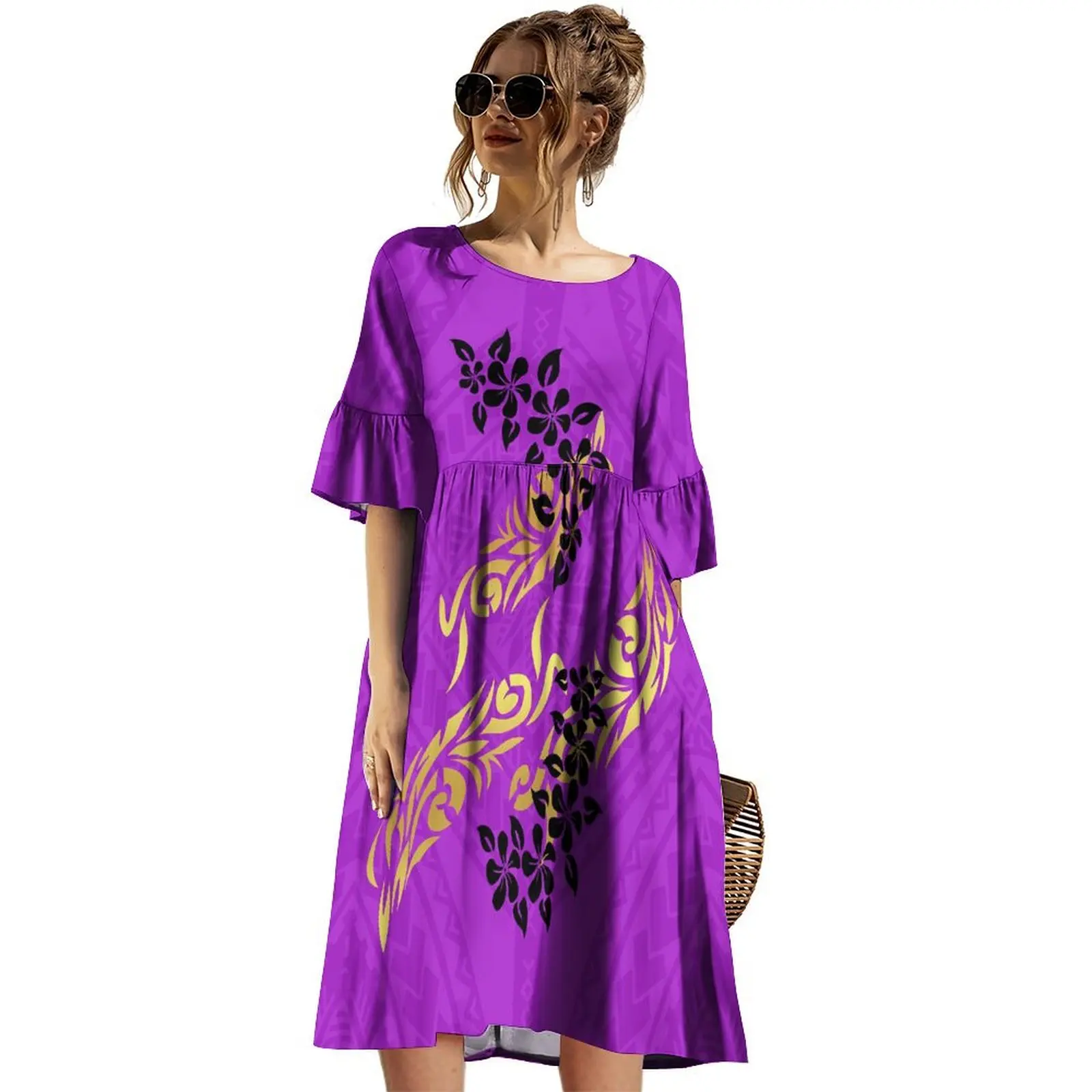 

Summer Women'S Mid-Sleeve Dress Shopping Travel Fashion Casual Dress Polynesian Tribe Custom Print