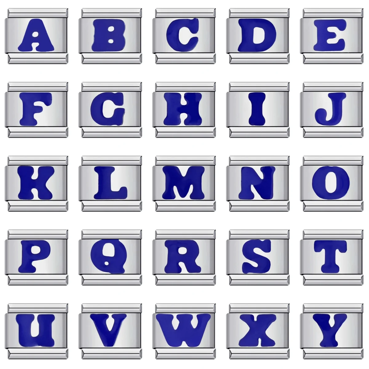 26 englische Buchstaben A-Z Glasur blaue Farbe italienische Links Charm passend für 9 mm Edelstahl Damen Herren Armband DIY Herstellung von Schmuck – Detail 1