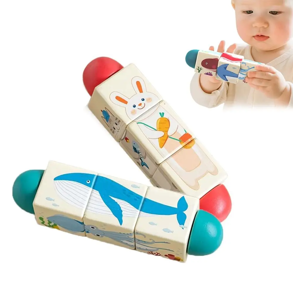 Giocattolo educativo di puzzle di rotazione animale in legno Giocattolo educativo Blocchi di puzzle rotanti di cartone animato Giocattolo di abbinamento