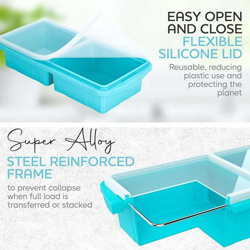 ABXF-صينية تجميد السيليكون مع غطاء - صينية كبيرة كوبين للحساء والتجميد والطخير والصلصات - آمنة للفرن وغسالة الأطباق