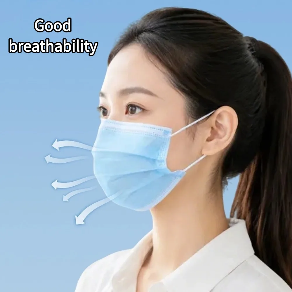 Disposable Earloop Face Mask 3 Ply Protective Breathable Dustproof Adult Mask Individual Wrapped Single Independent Packaging