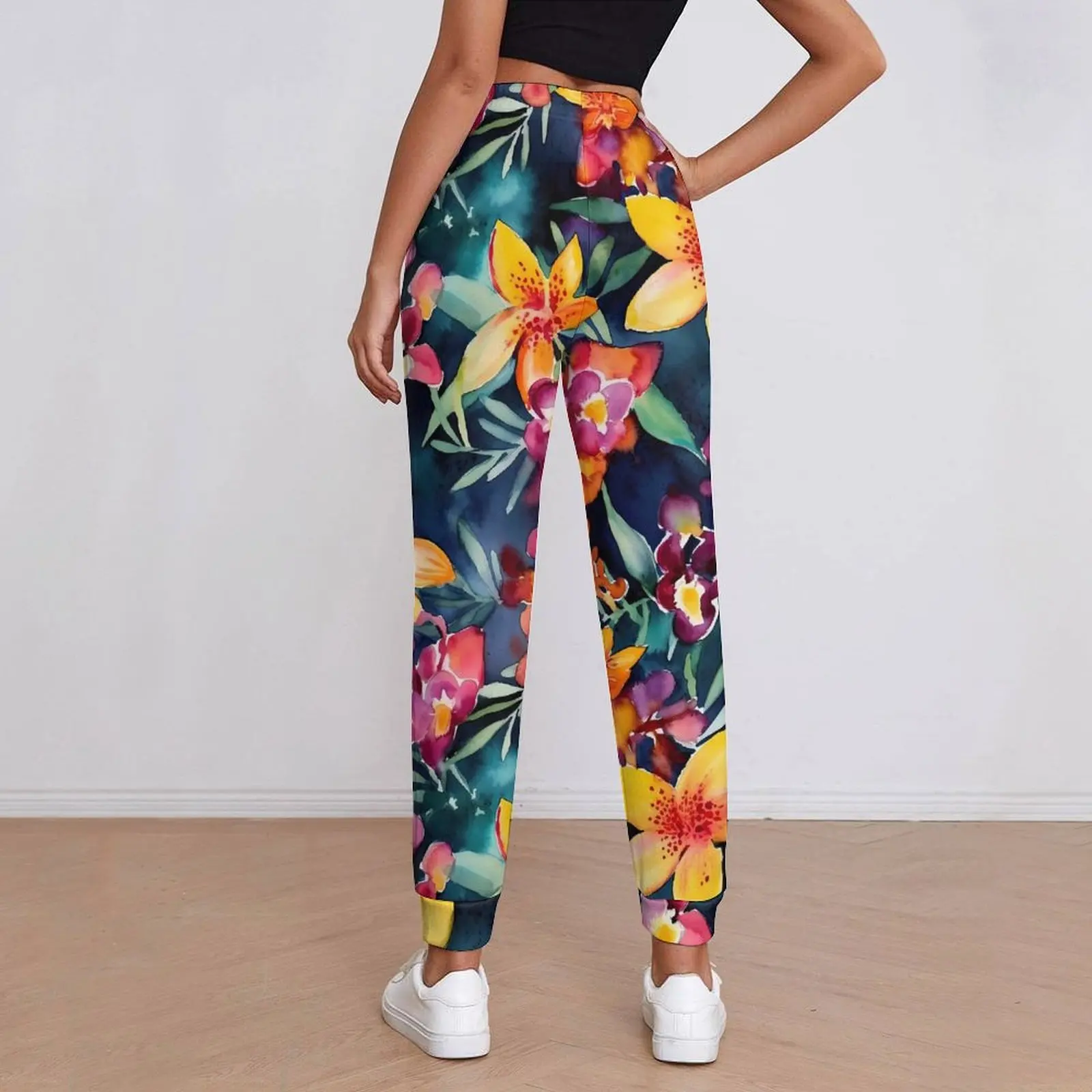 Orchid And Lily Floral Pants Womens Flowers Print Vintage Sweatpants Spring Printed Streetwear Big Size Trousers Gift