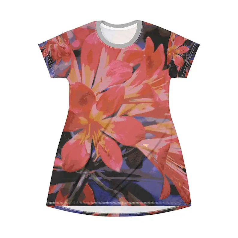 Floral Art T-shirt Dress Casual Summer Wear Short-Sleeved Floral Print Dress With A Y2k Ladies Clothes Oversized Woman Clothing