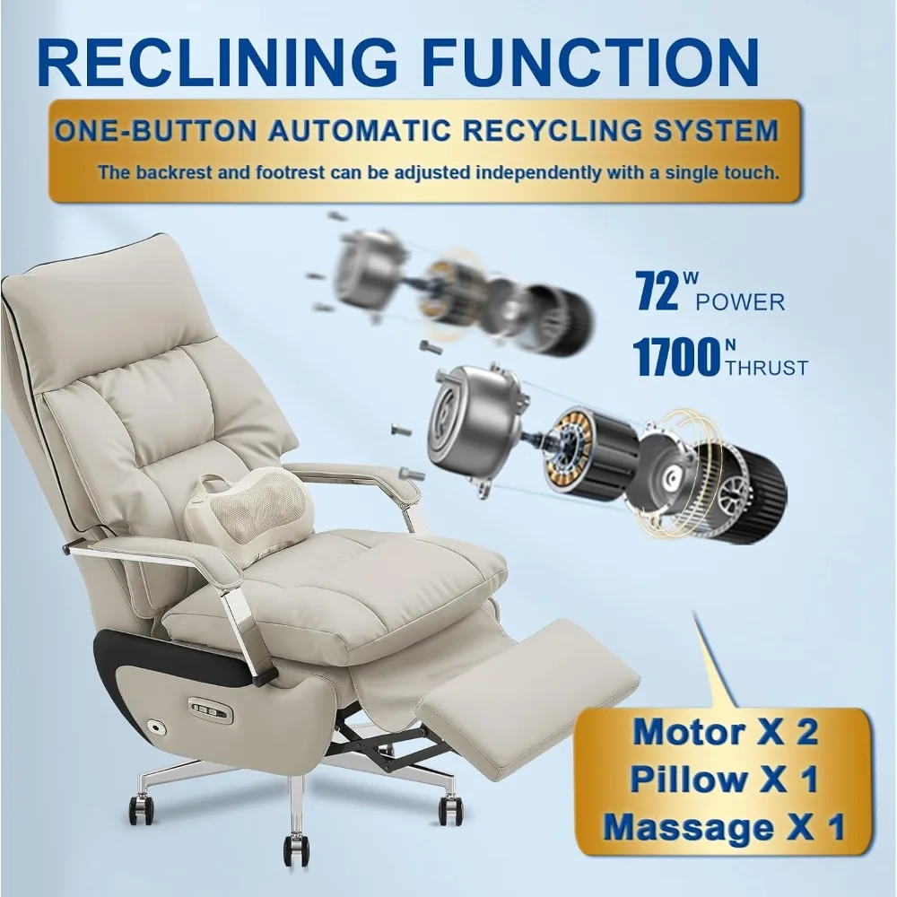 كرسي مكتب منزلي تنفيذي بمحرك مزدوج مع مسند للقدمين - استلقاء كهربائي بنقرة واحدة مع تدليك ووسادة تدعم 430 رطل كبير #4