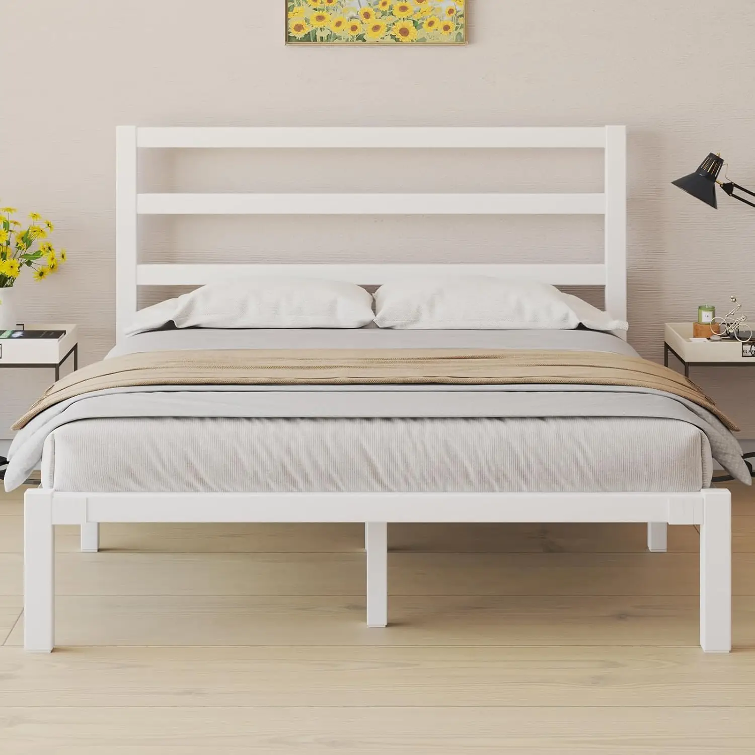Full Metal Platform Bed Frame with Headboard & Large Under Bed Storage No Box Spring Needed Easy Assembly White Customized