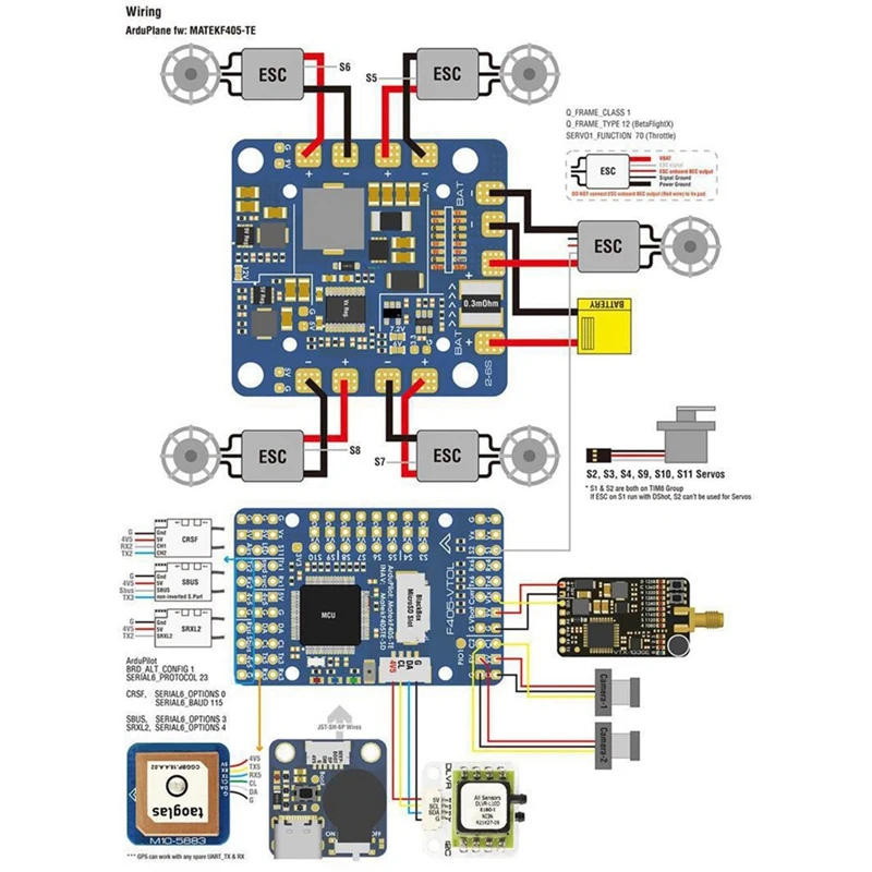 F405-VTOL Flight Controller STM32F405RGT6 Built-In Baro OSD Micro-SD Card Slot 2-6S For FPV RC Multirotor Quadcopter