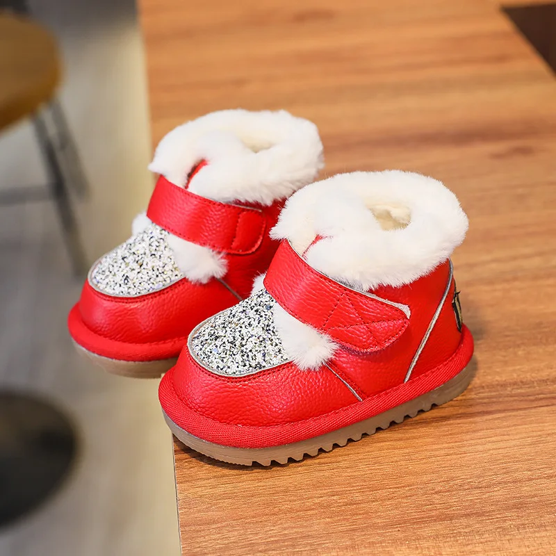 Brand Girl Boot Autumn New Fashion Girl Shoe Cowhide Super Soft Baby Shoe with Thick Velvet Walking Shoe Anti Slip Kid Snow Boot