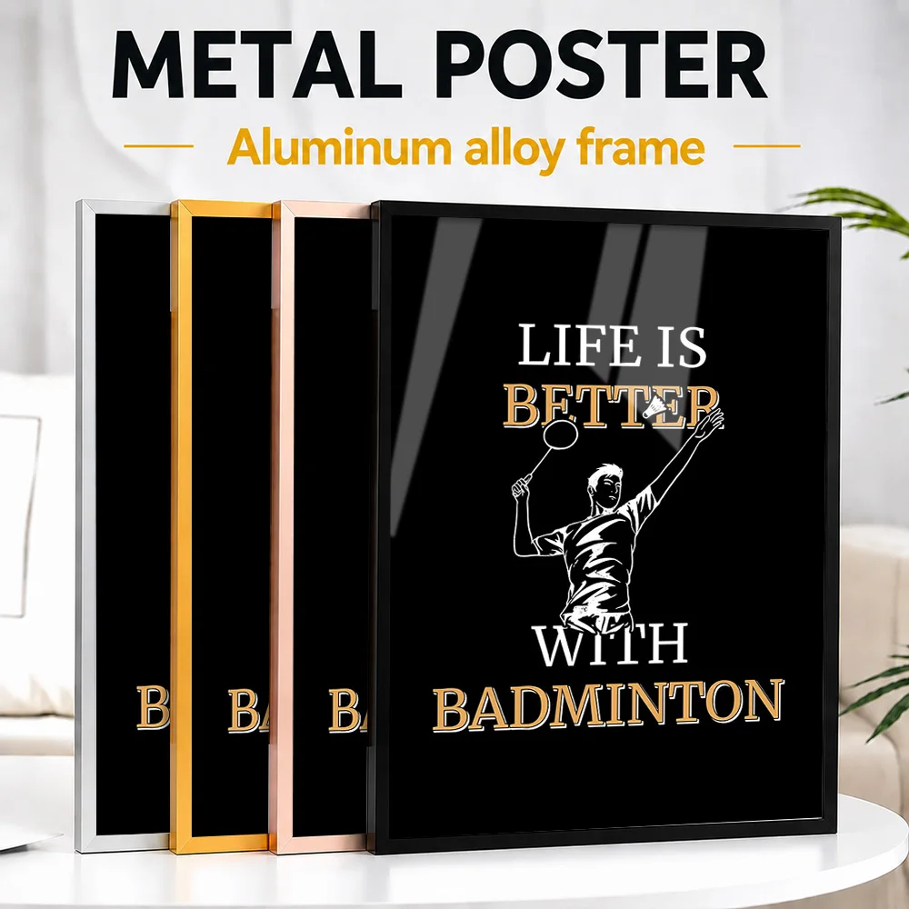 Badminton Player Framed Metal Poster Personalized Photo Minimalist Athlete Style Wall Art For Game Room Premium Collector Gift