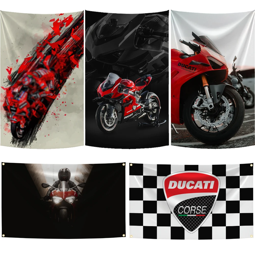 3x5 Fuß Ducati-Wandteppich-Flagge, cooles Rennmotorrad-Banner aus Polyester für Garage, Bar, Wohnheim, Außendekoration