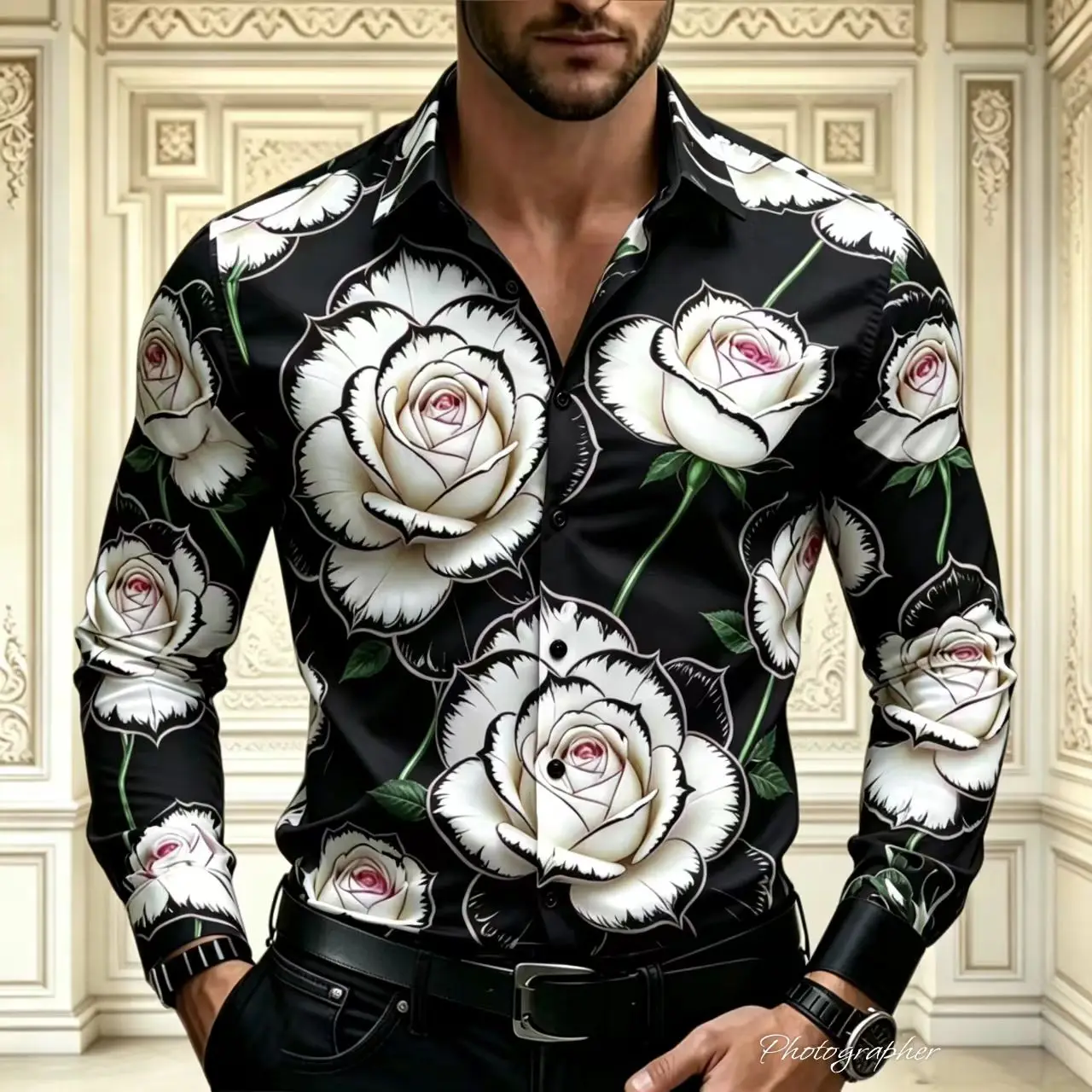 Men's printed long sleeved shirt, modern and comfortable, elegant high-end design, 3D printed pattern, plus size, 2026 new model