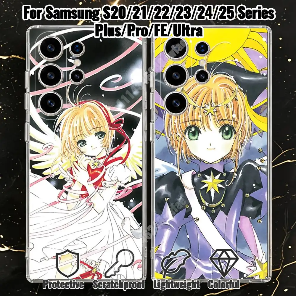 C-Cardcaptor Sakura Magic Girl Phone Case for Samsung Galaxy S20 21 22 Ultra Plus S23 24 25 FE Lite Transparent Bumper