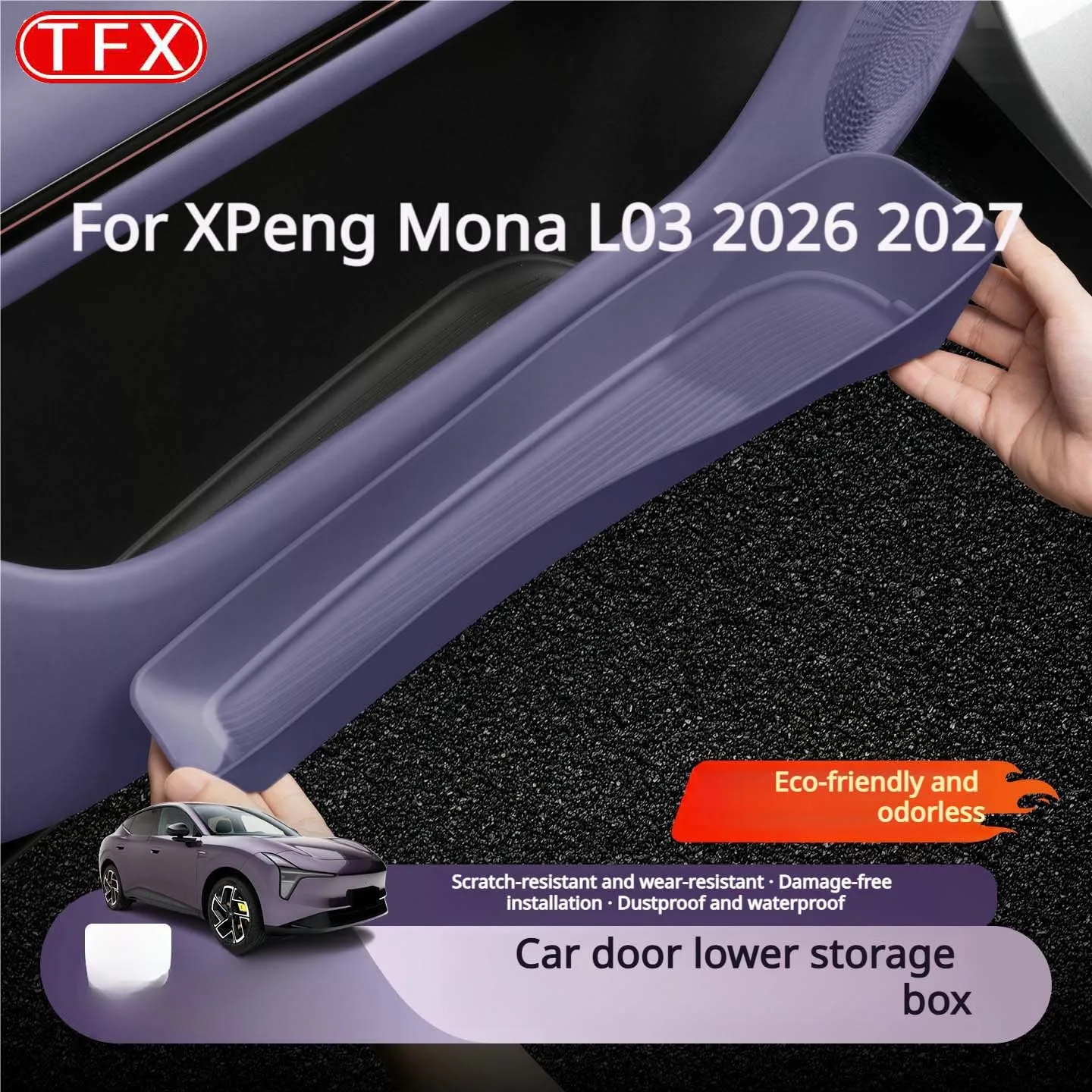 For XPeng Mona L03 2026 2027 Car Styling Door Lower Storage Box TPE Door Slot Organizer Protective Pad Anti Slip Car Accessories