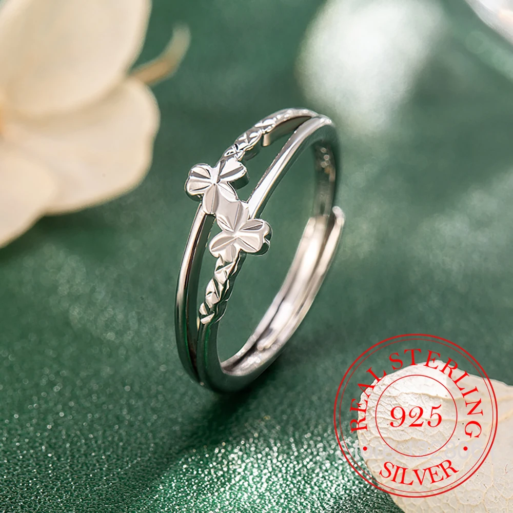 

925 Sterling Silver Jewelry Double-layer Trillium Flower Finger Rings for Women Wedding Party Jewelry For Girls Friend Gift