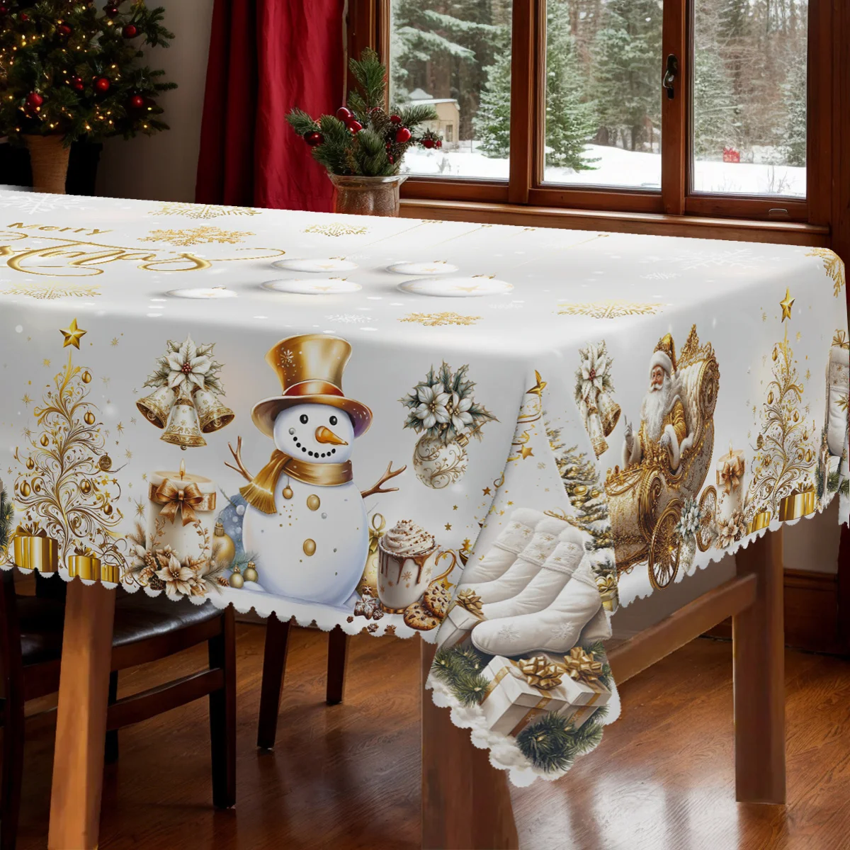 1 item, Christmas-themed party tablecloth, snowflake Christmas balls, snowman, candles, bellszyc